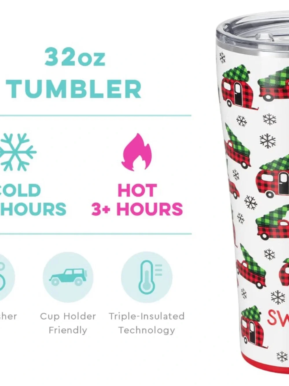 Swig Life Holiday Plaid Camper Travel Tumbler - White/Red 32 oz